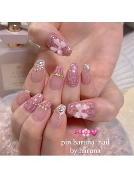 ピンクハルナネイル(pink haruna nail)/リボンネイル