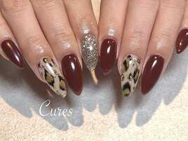 ボルドー×ヒョウ柄