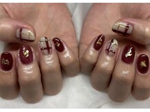 ネイルビジョルノ つくばみどりの店(Nail Begiorno)/チェックネイル　ボルドーネイル
