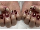 チェックネイル　ボルドーネイル