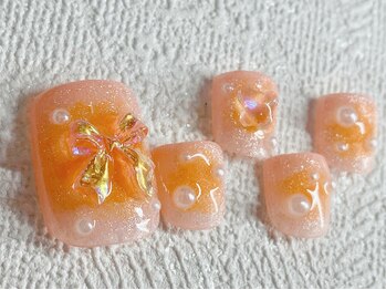 チェリーズネイル(Cherrys Nail)/オレンジ リボン ネイル