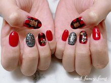 ネイル ファンシーファング(nail_fancy_fang)/赤×黒チェック柄　冬ネイル