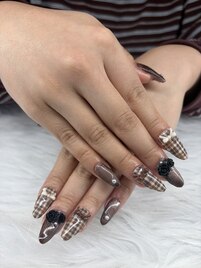 ブラウンチェックロングネイル