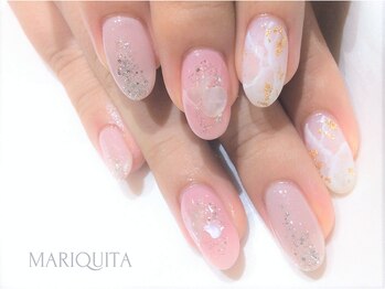 ネイルサロン マリキータ(MARIQUITA)/ホワイトマーブル×くすみピンク