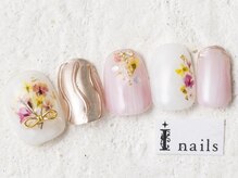 アイネイルズ 新宿店(I nails)/ピンク押し花ブーケ