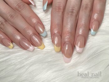 ヒールネイル(heal nail)/beige×パステルfrench