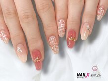 ネイリックス 栄ガスビル(NAILX)/秋ツイード×リボンネイル