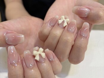 ネオリーブシェリエ 浅草店(Neolive cherie)/チーク×リボンネイル