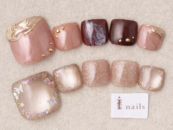 アイネイルズ 三宮店(I nails)の写真/初回オフ込★FOOTオータムコース¥8500♪繊細なアートで周りと差をつけて♪[三宮/パラジェル]