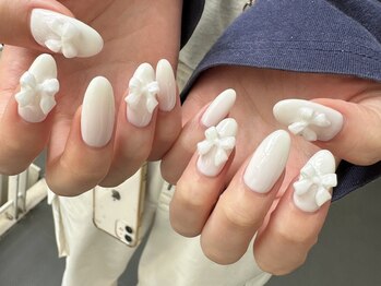 デューネイルスタジオ(dew nail studio)/ミルクホワイトリボン