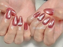 甘可愛いピンクリボン爪