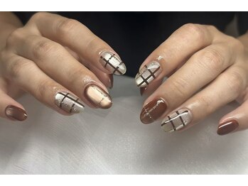 秋ネイルマグネットチエック柄