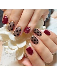 ボルドーラメ&シースルードット