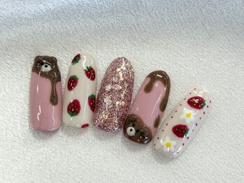 ディーネイル 池袋(D-nail)/【山下】クマ×いちごネイル