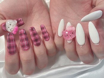 ミルキーウェイバイミーネイル 南堀江店(Milkyway by menail)/キティパーツ/チェックネイル