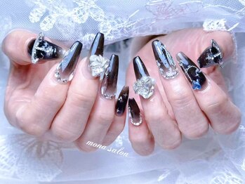 モナサロン(Mona salon)/ブラックキラキラストーンネイル