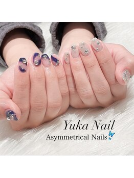 ユカネイル(Yuka Nail)/マーブル×ラメcoolピアスネイル