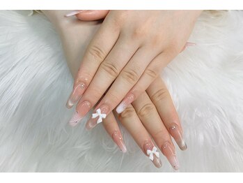 ヘブン ネイル 鶯谷(HEAVEN Nail)/ホワイトリボンネイル