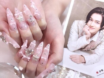 ピンクリボンガーリーネイル♪