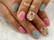 ネイルズアリー 立川店(Nails ally)/オーロラミラー×ストーン