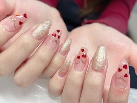 大人ラメのハートホロネイル