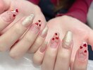 大人ラメのハートホロネイル