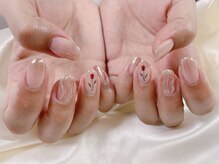 キキネイル 二子玉川(kikinail)/9月定額B 手書きフラワーネイル