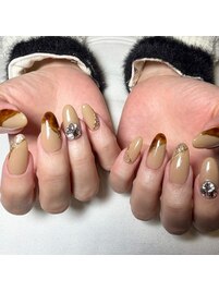 秋ネイル/べっ甲ネイル/Vカット