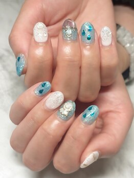 梅雨ネイル　傘とてるてる坊主