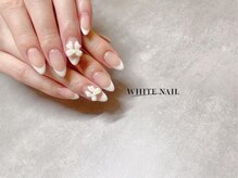 ホワイトネイル(WHITE NAIL)/フレンチ/持ち込み/りぼん