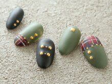 ソウ 難波店 nail salon Sou/カーキ×チェックnail