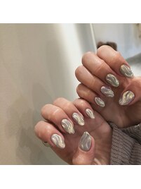 ミラーネイル　くすみブルー