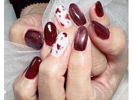 ボルドー/可愛い/手書きネイル