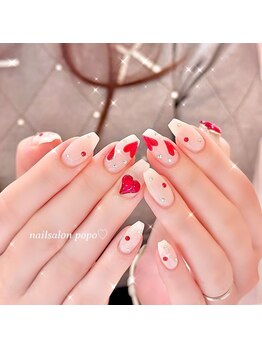 nail salon popo 新宿三丁目2号店　〈韓国ネイル×ワンホンネイル×長さだし〉/ハートネイル