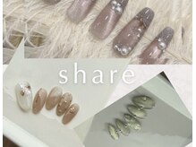 シェア(Share)の雰囲気（自爪に優しい、パラジェル使用、handmadeチップも販売中）