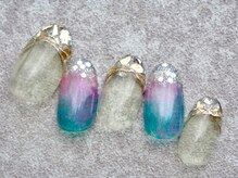 カトルナフ(quatre fois neuf)/涼し気ブルーのミラーフレンチ