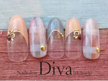 ネイルサロンディーバ 石橋店(Diva)/クリア×チェック ¥7700