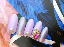 ネイルサロン ティディ(TIDY)/上品ビジュー×ラベンダーネイル