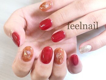 フィールネイル 天神橋店(feel nail)/赤べっ甲/キャメル/着物ネイル