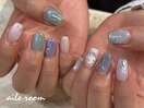 爽やか 寒色ちぐはぐネイル