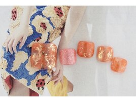 オレンジホイルネイル