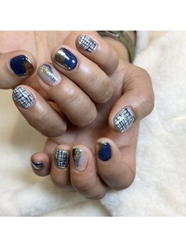グラマラス アンジェアイ 荻窪店(glamourous ange eye)/ネイビーツイードネイル