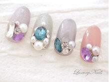 ラグジュアリーネイルズ オオミヤ(Luxury Nails Omiya)/ワンカラー&３Dジュエルビジュー