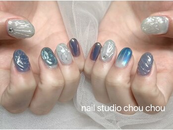 ネイルアンドアイラッシュスタジオ シュシュ(chouchou)/ぷっくり ブルー ニュアンス