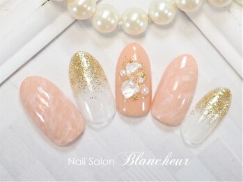 ネイルサロン ブランシュール(Nail Salon Blancheur)/ベージュマーブル&ラメグラ