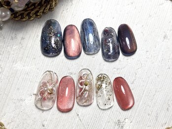 誕生石タンザナイト、水引ネイル