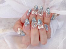 ネイルサロン デコール(NAIL SALON Decor)/ブルーラメハートパールリボン