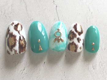 フレイムス アイラッシュ アンド ネイル(FRAMES)/爽やかグリーン×レオパード