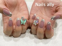 ネイルズアリー 立川店(Nails ally)/ガラスフレンチ×バタフライ×秋