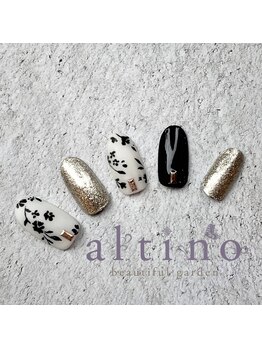 アルティノ ネイル ガーデン(altino nail garden)/モノトーンフラワーデザイン